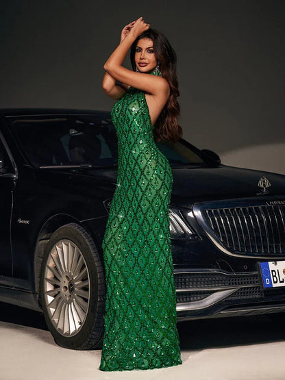 Liora Sequin Crystal Maxi Dress