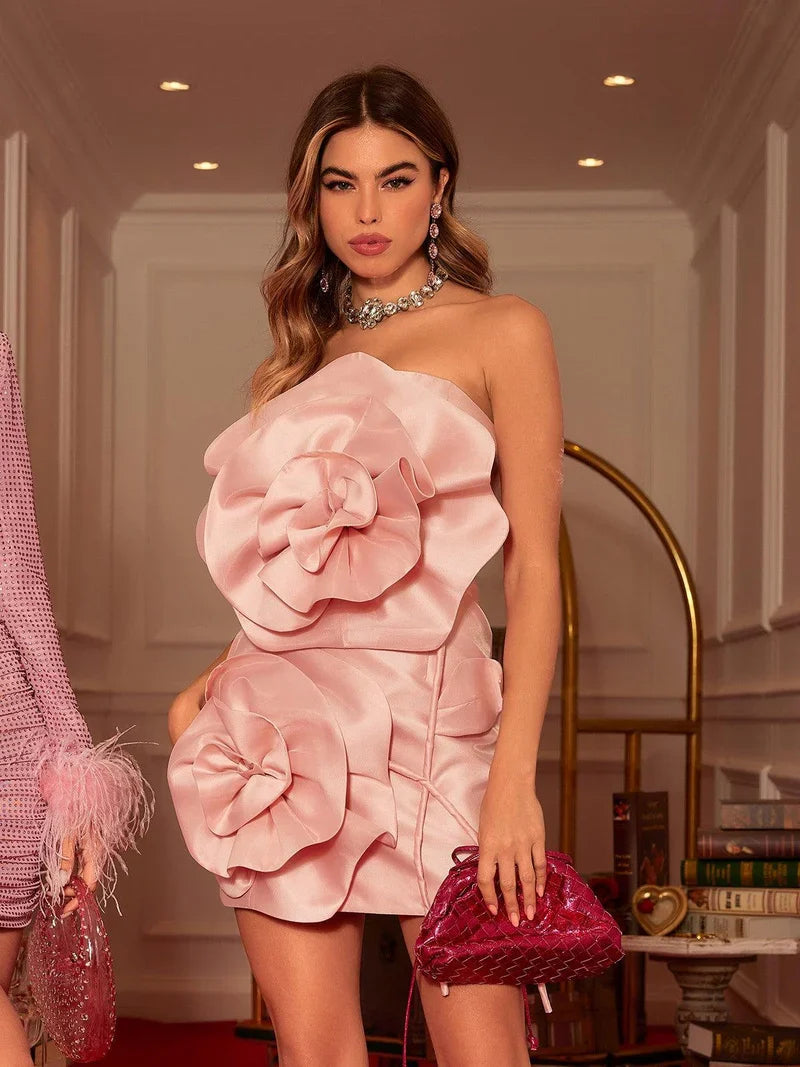 Anwen Strapless Flower Mini Dress