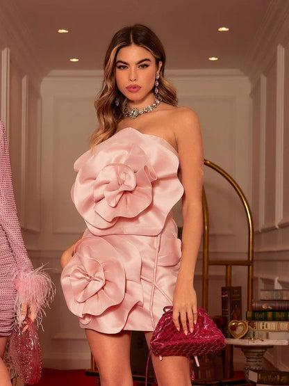 Anwen Strapless Flower Mini Dress
