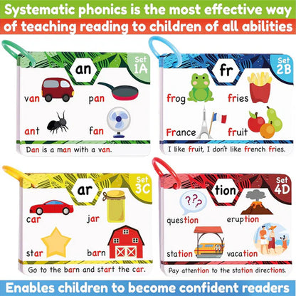 Phonics Flash Cards - Learn to Read in 20 Stages - Digraphs CVC Blends Long Vowel Sounds