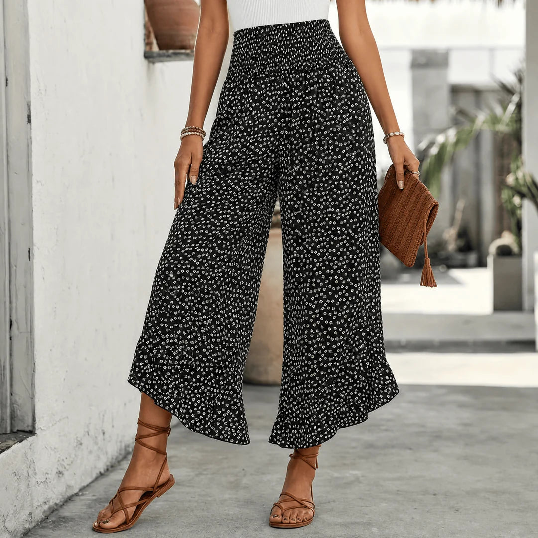 Velura – Smocked Wide-Leg Ruffle Pants